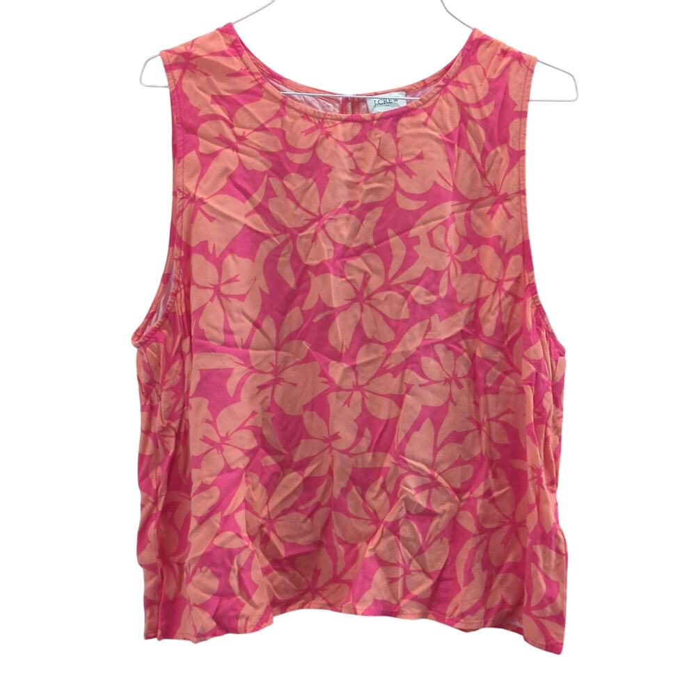 J. Crew Floral Smocked Tanktop Tie Shoulder Orange/Pink - Size XL